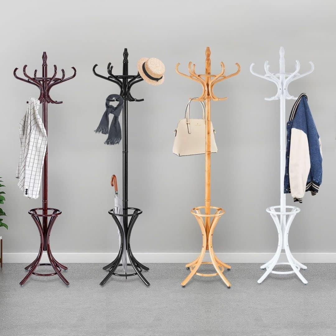 Multigot Coat Rack, Wooden Hat Clothes Hall Tree Hanger with Umbrella Holder and
