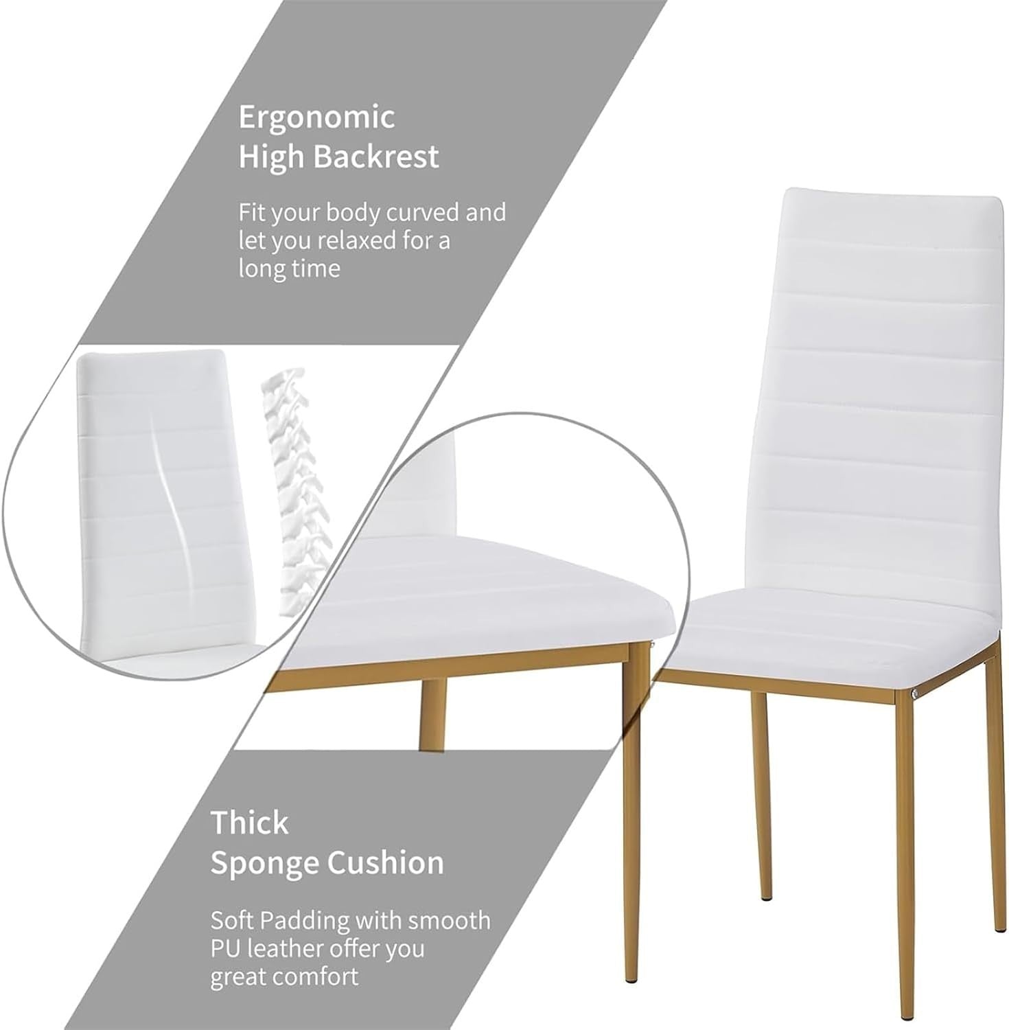 Modern Round Glass Dining Table Set with 4 Chairs | Gold Legs | Space Saving