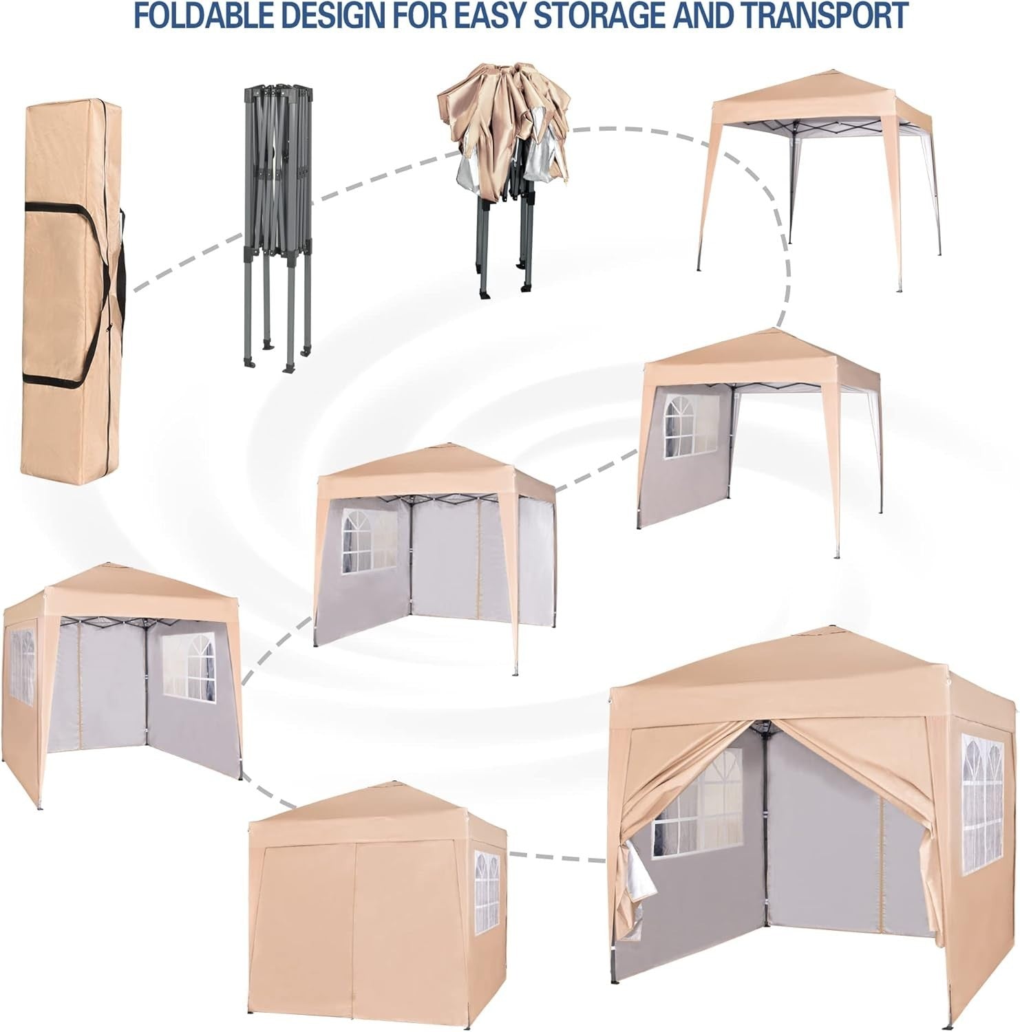 2x2m Pop Up Gazebo Waterproof w/ Sides Beige Silver Protective Canopy