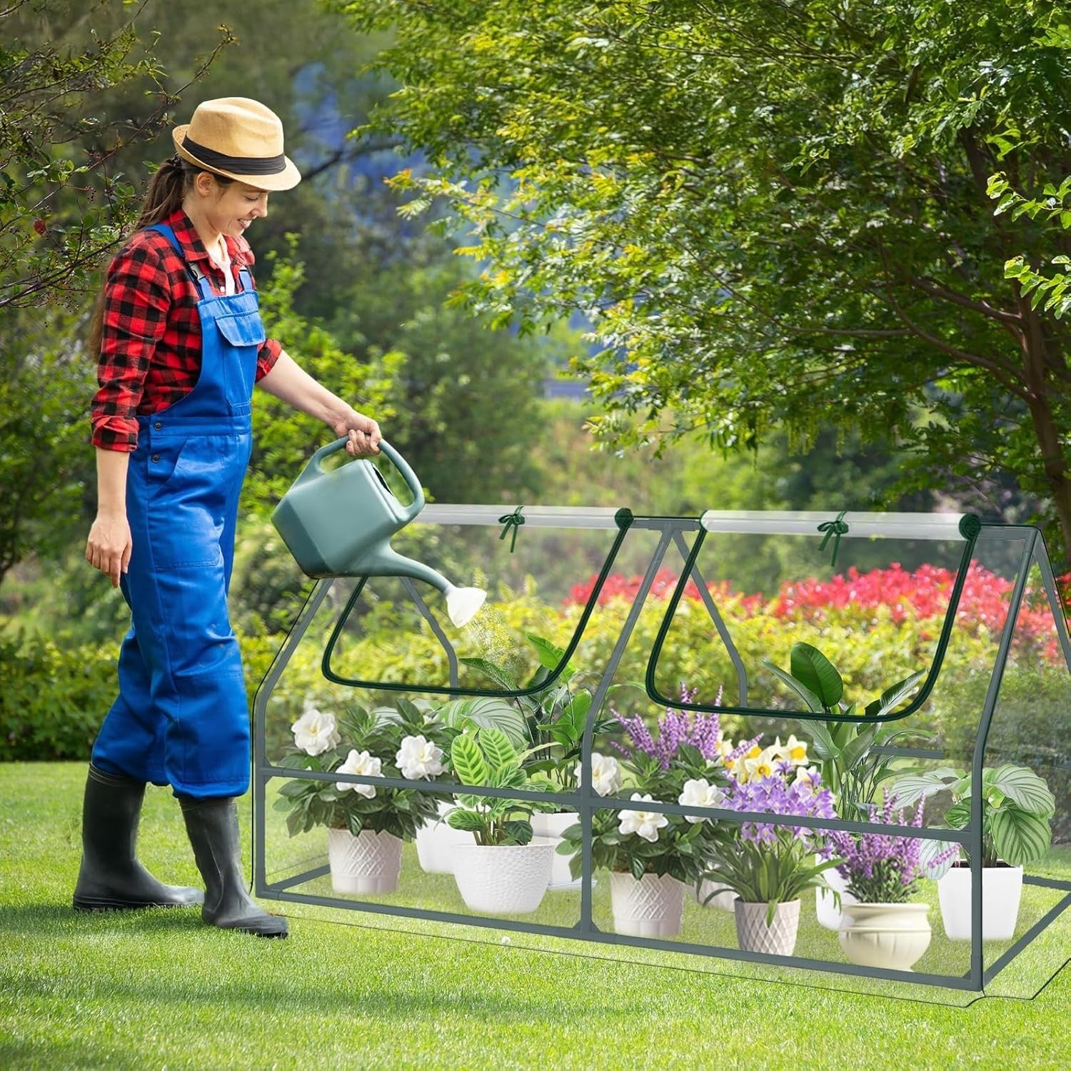 Large Mini Greenhouse Waterproof Cold Frame Plant Shelter with Zipper Doors