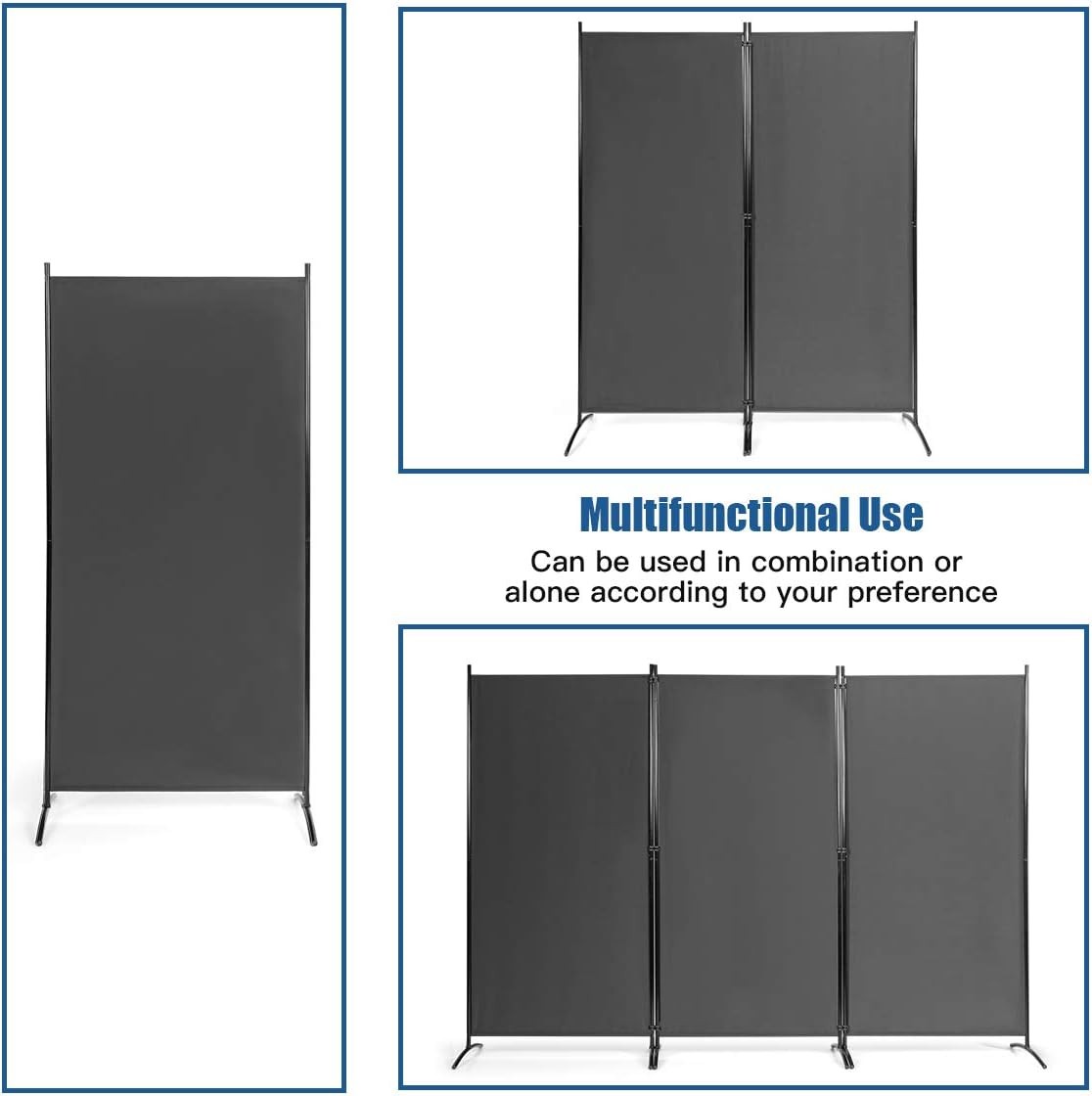 3 Panel Grey Folding Room Divider Privacy Screen Partition for Home Office