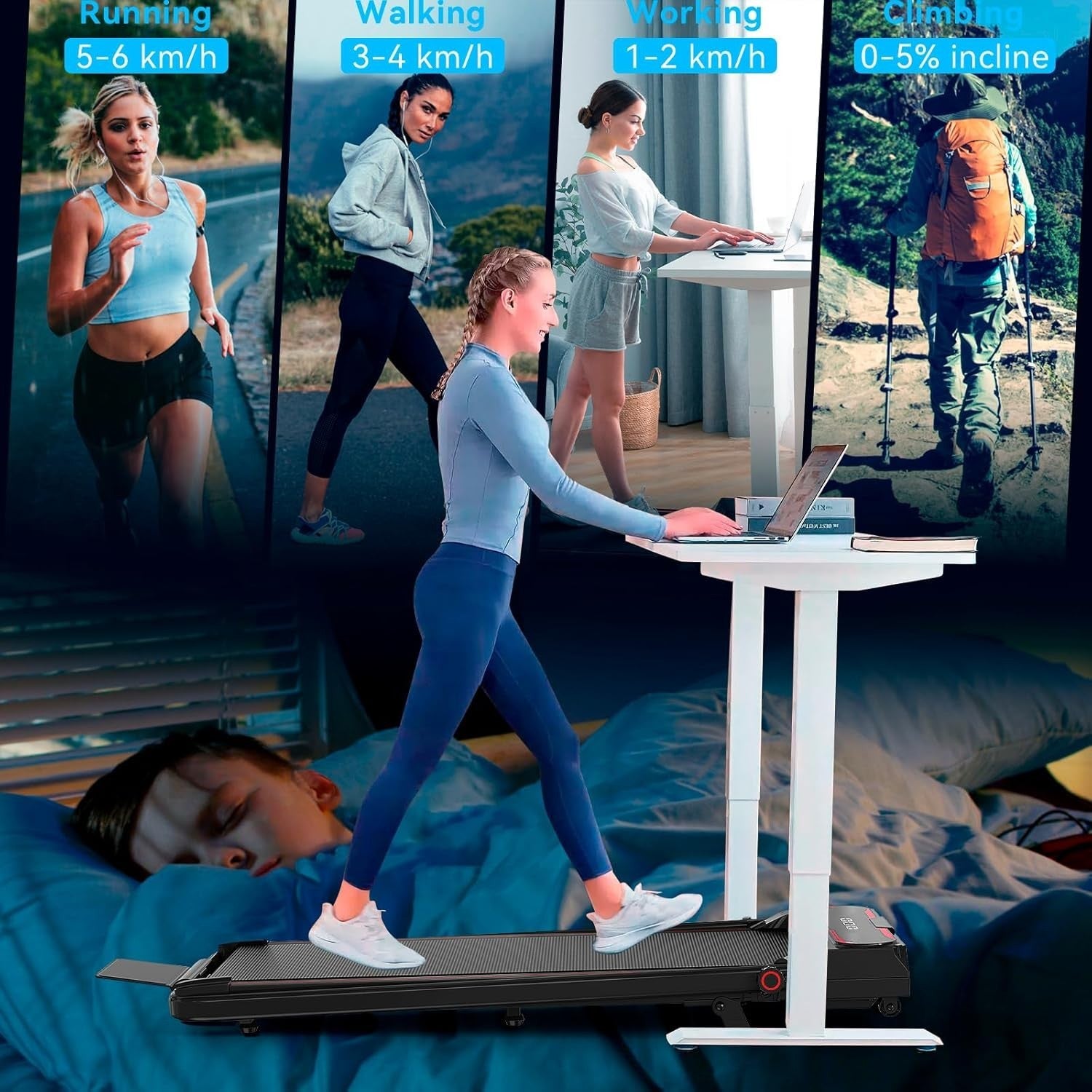 Under Desk Treadmill with 5% Incline, Portable Walking Pad, LED Display