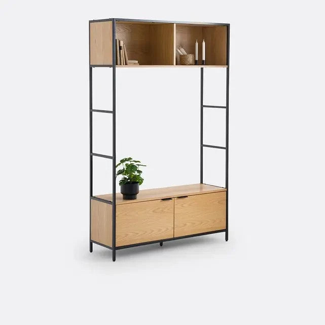 Modular TV Unit Oak Wood Metal Frame Storage Shelf Stand 120cm