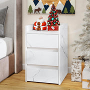 Marble White Bedside Table with 3 Drawers & Charging Station | Modern 35×59cm
