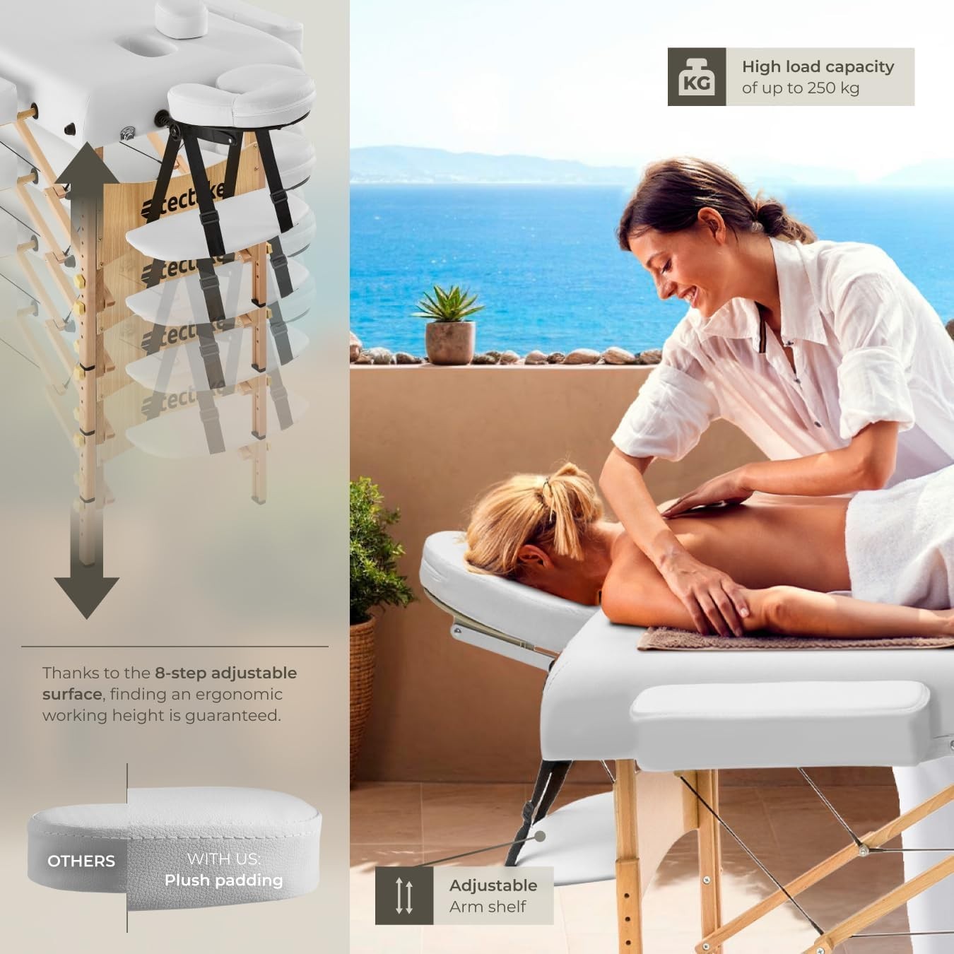 Portable Massage Table Foldable Beech Frame 7.5cm Padded Beauty Bed White