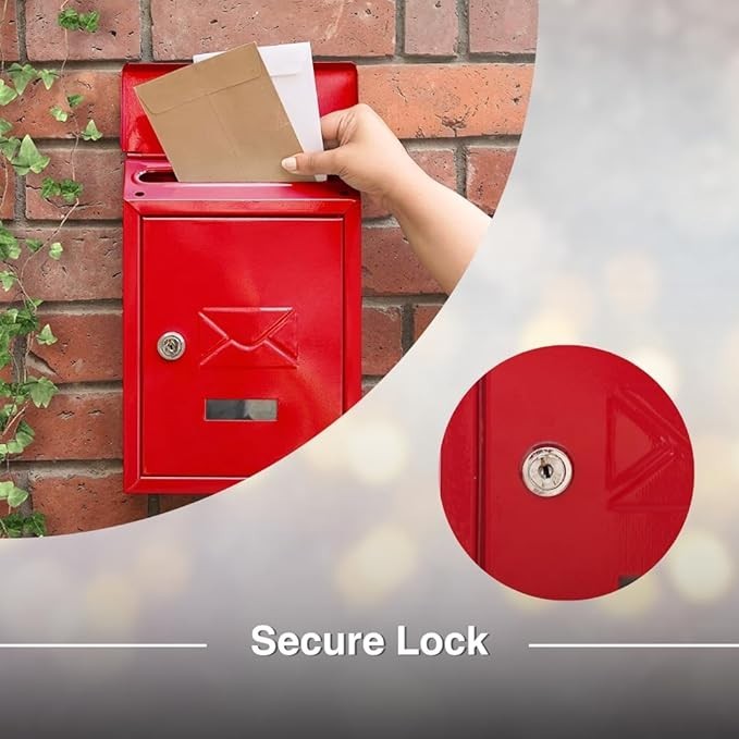 Lockable Cast Iron Wall Post Box – Weatherproof Mailbox for Home & Office Use