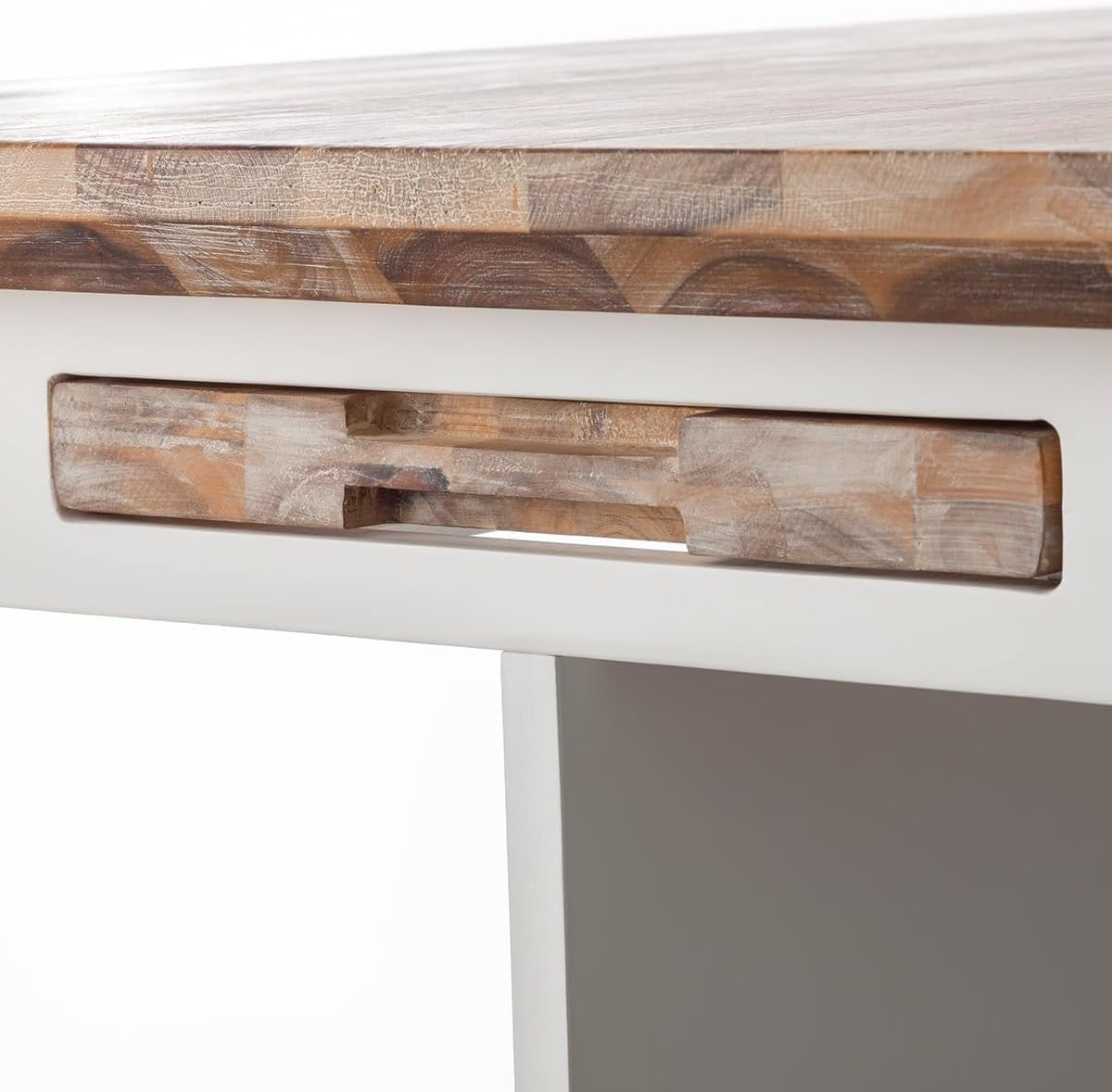 White Kitchen Island 126cm with Shelves, Hidden Tray & Acacia Wood Top Furniture