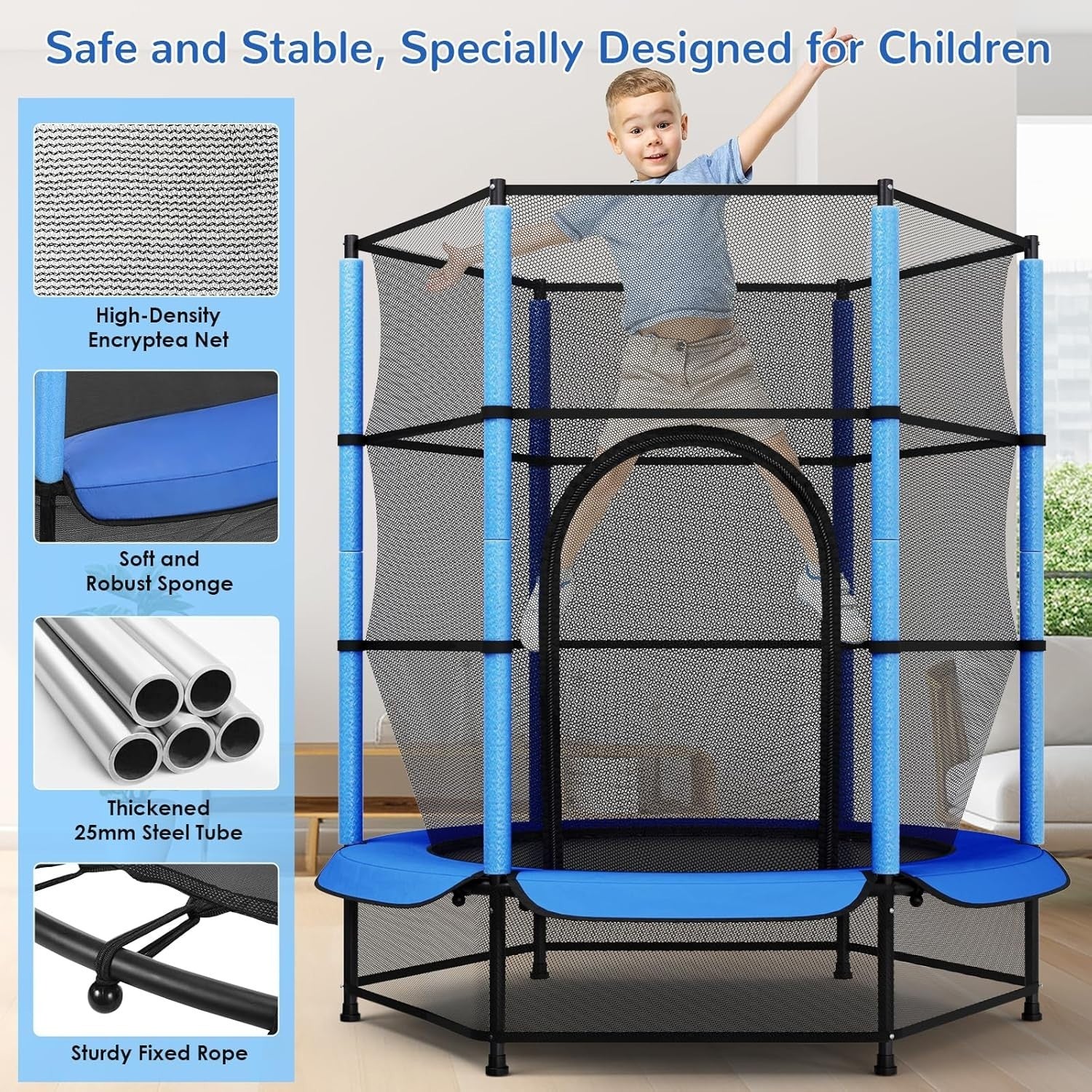55” Kids Trampoline Indoor Outdoor Safety Net Floor Guard Ages 3–10