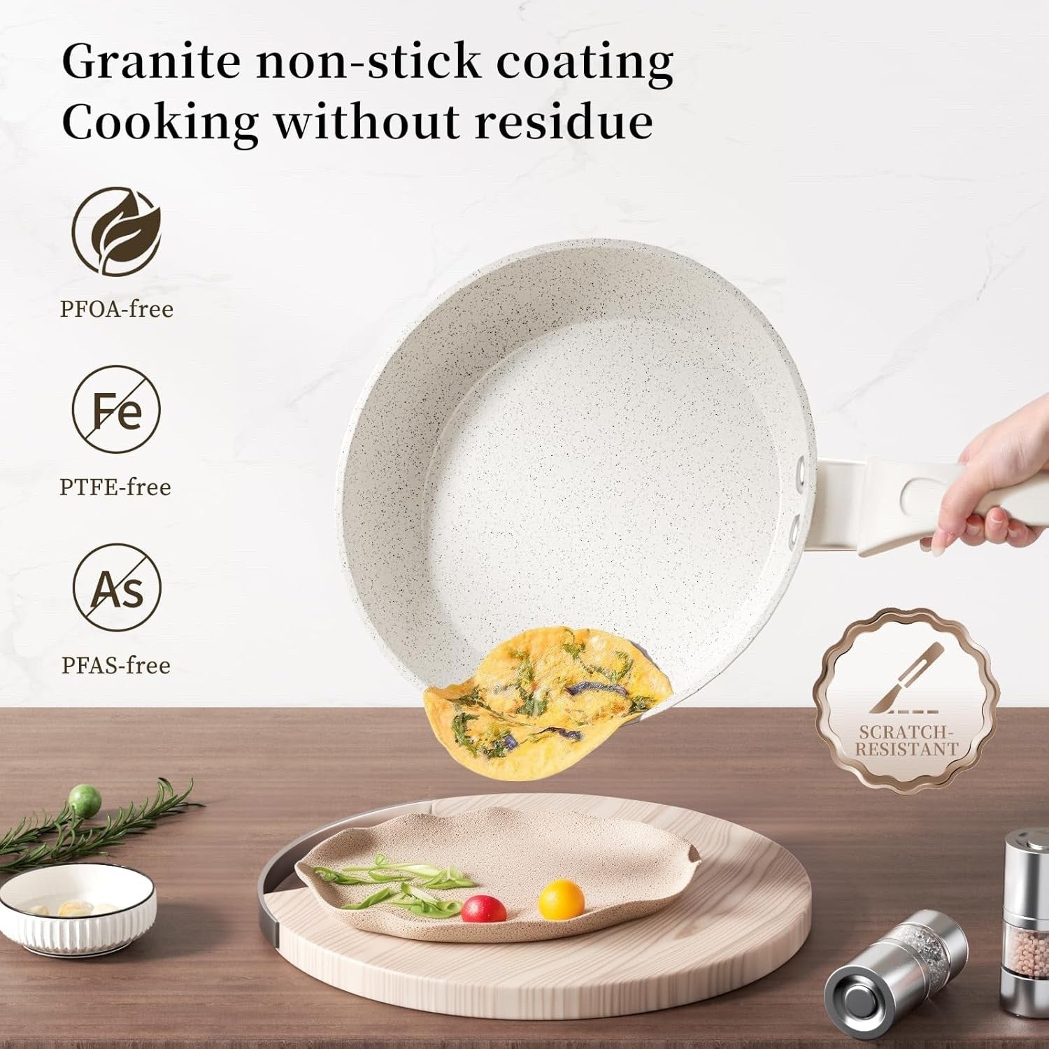 24cm White Non Stick Frying Pan Induction Ready Granite Coating PFOA-Free