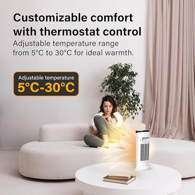 2000W Electric Tower Heater Oscillating Fan with Thermostat Remote & Timer
