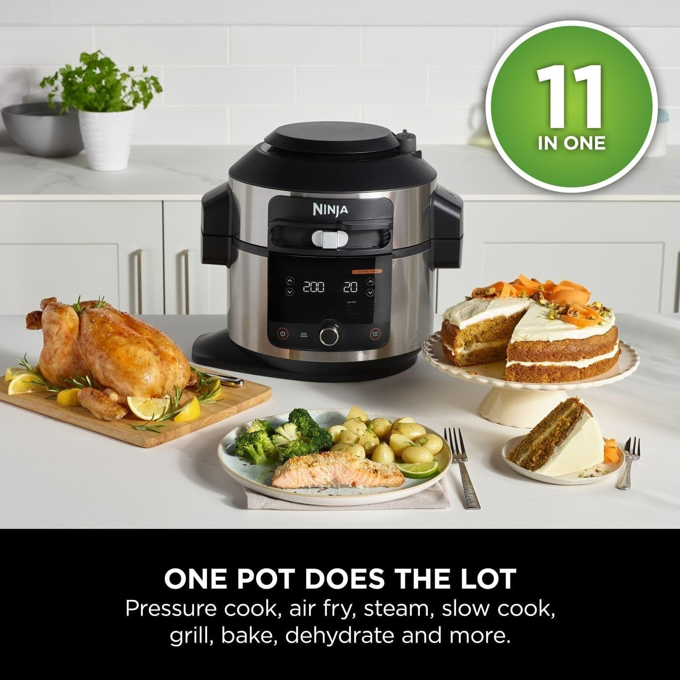11-in-1 Pressure Cooker Air Fryer 6L Multi Cooker Grill Steam Bake XL