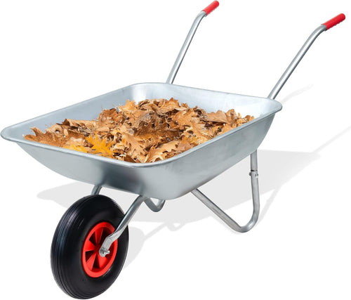 65L Garden Wheelbarrow – Galvanised Steel Tub w/ Pneumatic Tyre 100kg Load
