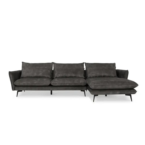 Right Hand Corner Sofa Grey Velvet – 4 Seater Chaise Lounge with Metal Legs