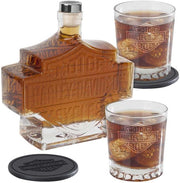 Whiskey Decanter Set 750ml Hand-Blown Shield Design with 2 Glasses Gift Set