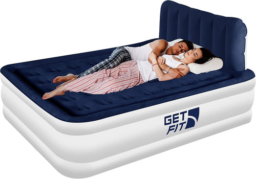 King Air Mattress with Electric Pump & Headboard – 152x203cm Inflatable