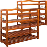 Set of 2 – 5-Tier Solid Acacia Wood Shoe Racks, 80x26x82 cm Dark Brown