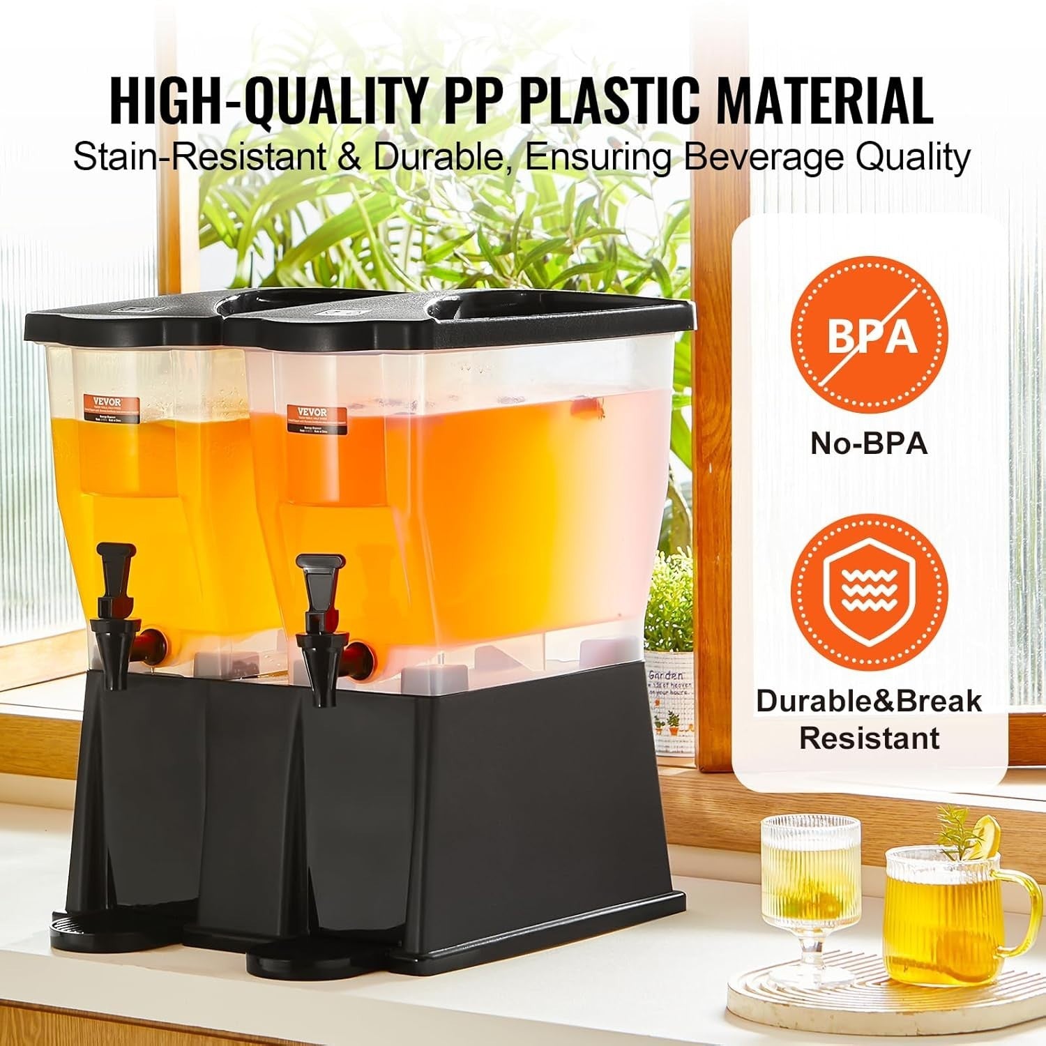 Double Drink Beverage Dispenser 20L | Dual Tank Juice Lemonade Iced Tea Stand
