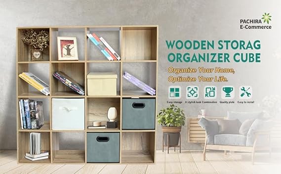 16 Cube Storage Unit 4x4 Freestanding Bookcase Display Shelf Oak Wooden Organize