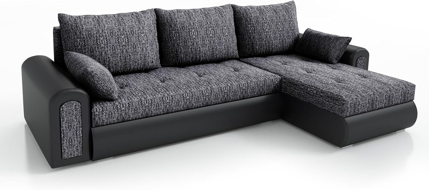Charcoal L-Shape Velvet Sofa Bed w/ Storage & Pull-Out Sleeper 4 Seater