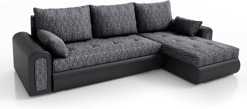 Charcoal L-Shape Velvet Sofa Bed w/ Storage & Pull-Out Sleeper 4 Seater
