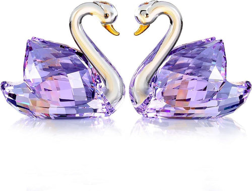 Purple Crystal Swan Pair Ornament – Romantic Anniversary Wedding Gift Home Decor