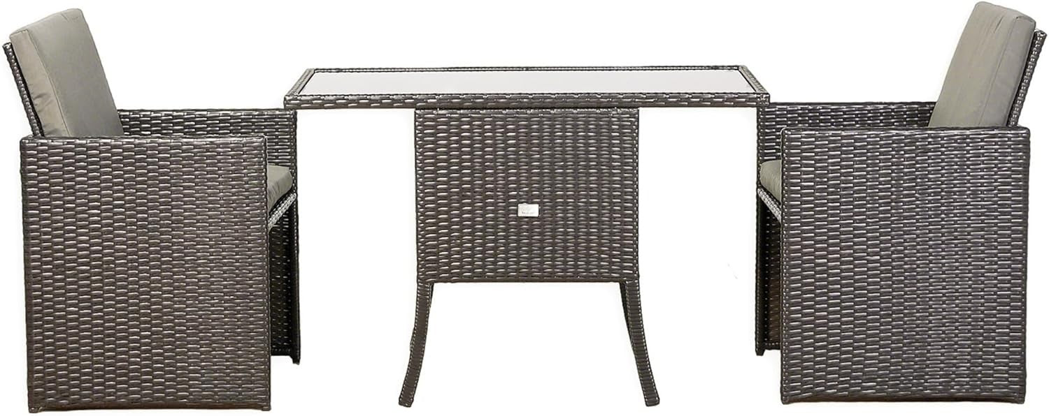 3 Piece Rattan Cube Bistro Set Patio Table Chairs Space Saving Balcony Dining