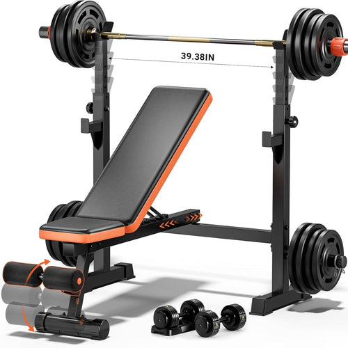 5-in-1 Weight Bench With Squat Rack 770lb Adjustable Home Gym