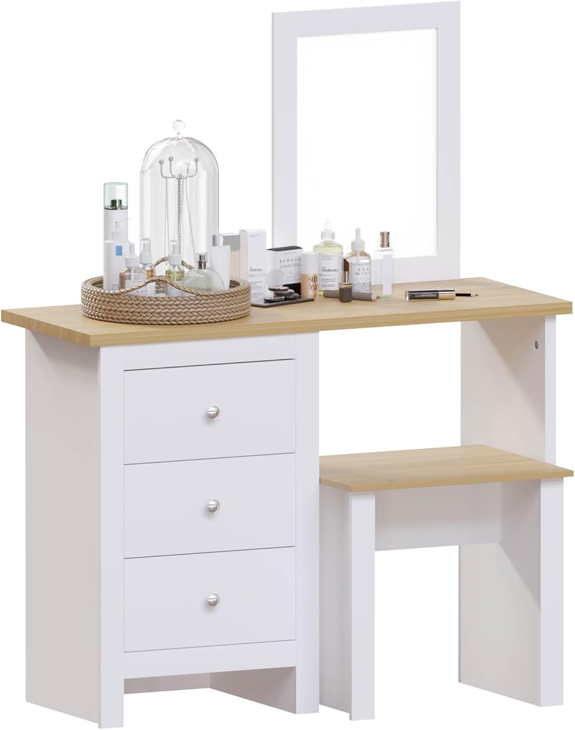 Modern Chest of 3 Drawers Storage Cabinet White & Oak Bedroom Furniture