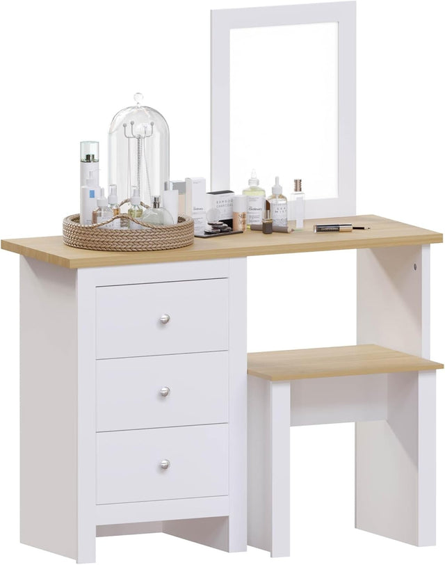 Modern Chest of 3 Drawers Storage Cabinet White & Oak Bedroom Furniture