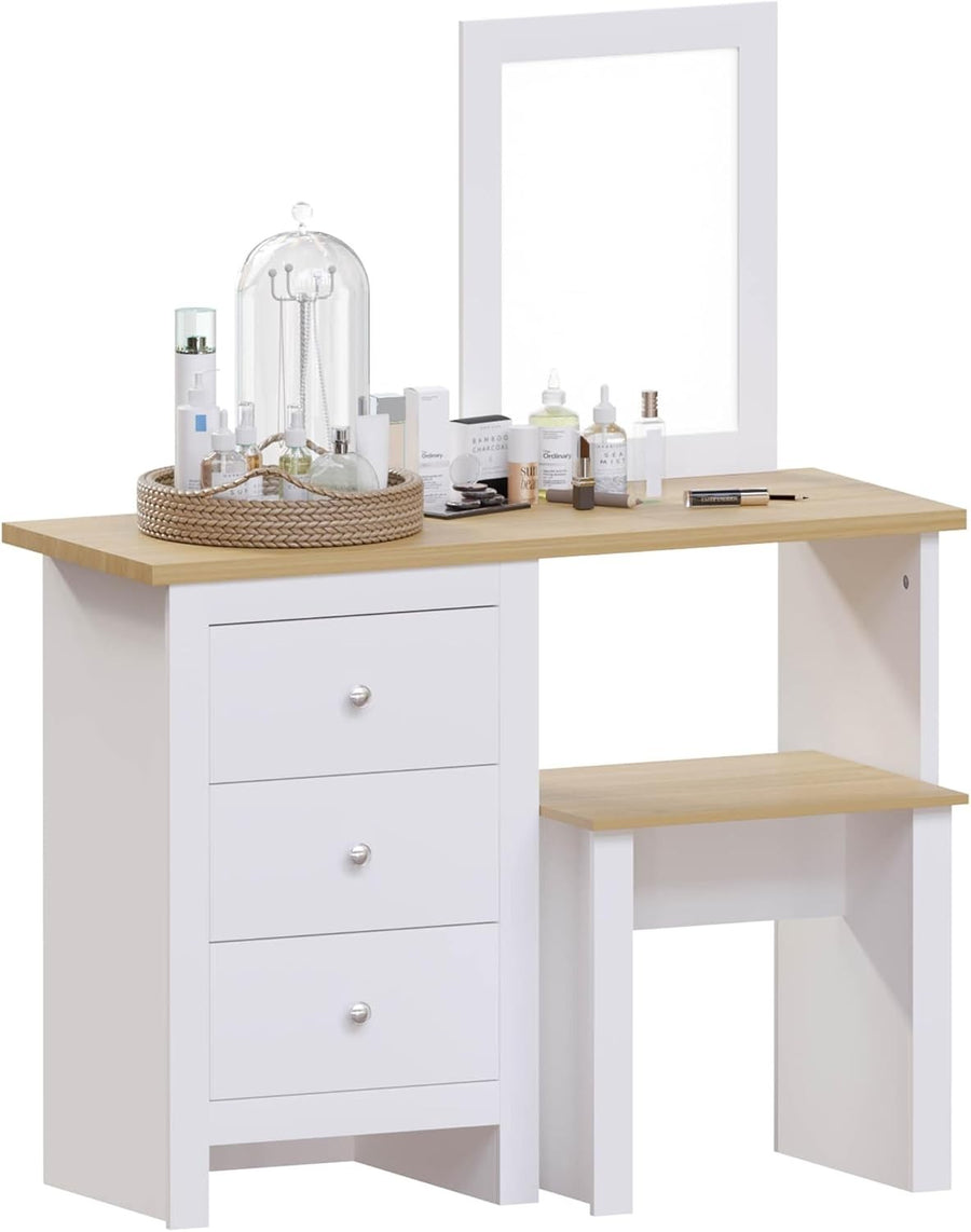 Modern Chest of 3 Drawers Storage Cabinet White & Oak Bedroom Furniture