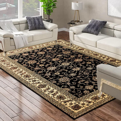 Black Oriental Area Rug 160x230cm Soft Low Pile Luxury Living Room Carpet