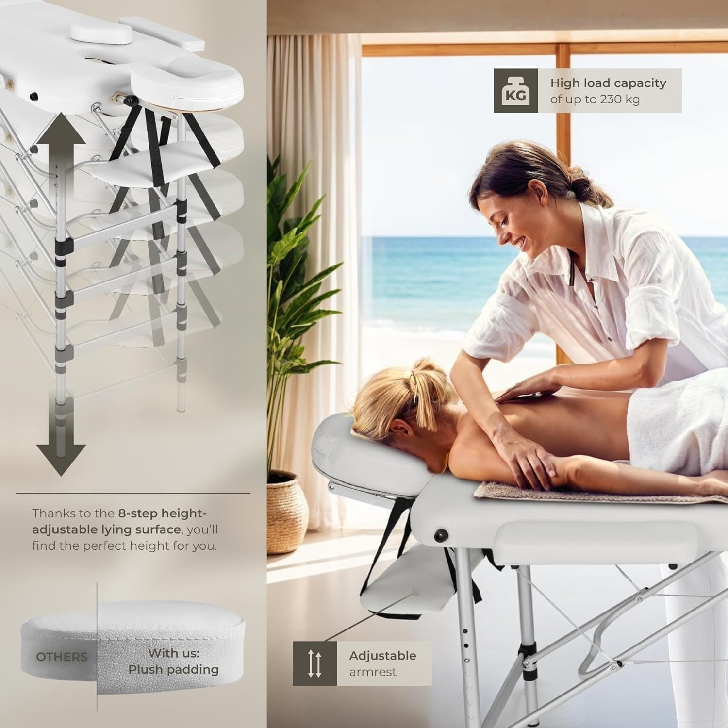 Portable 2 Section Massage Table Foldable Spa Beauty Bed 60cm Adjustable White
