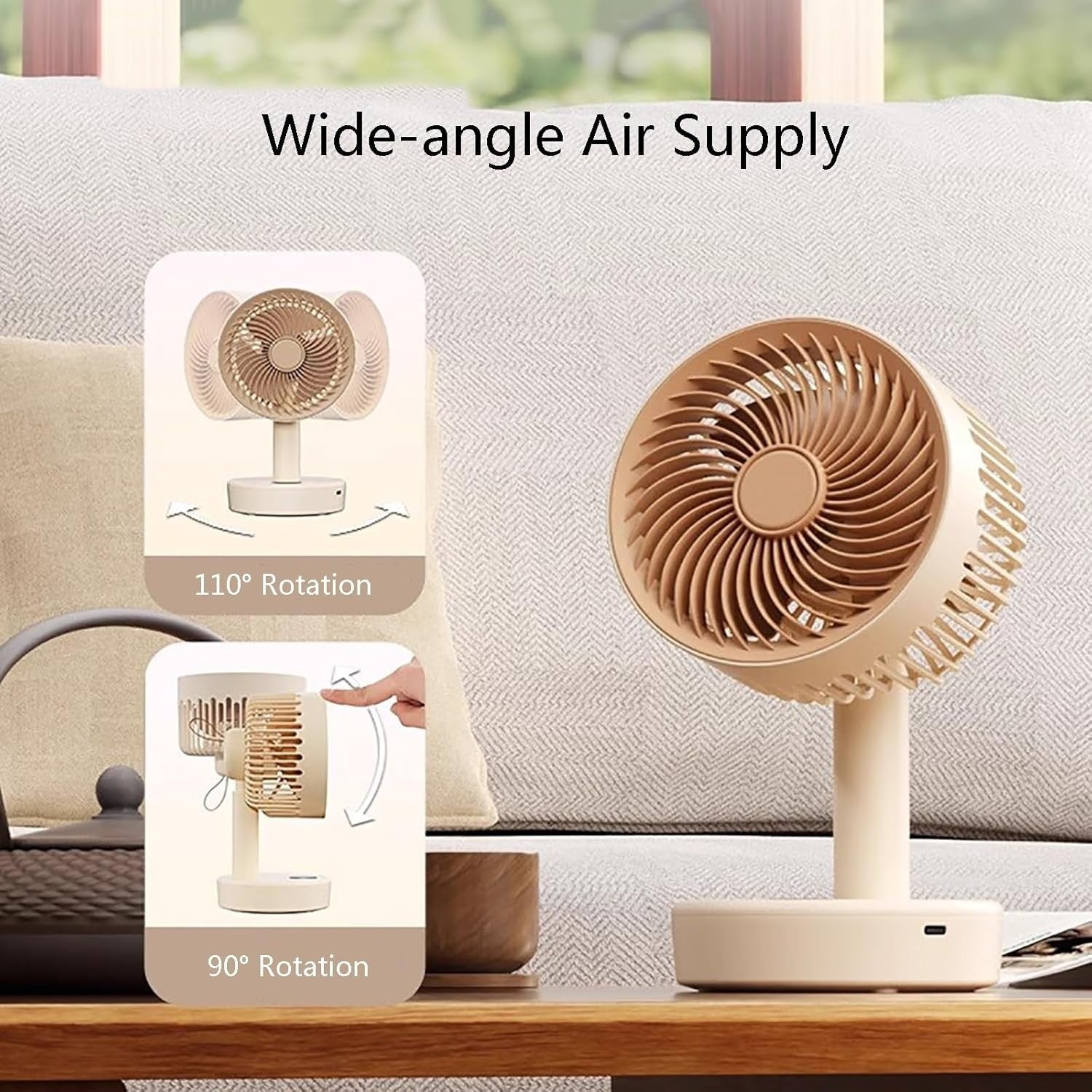 Portable Small Table Fan 5-Speed w LED Display Quiet USB Rechargeable Air White