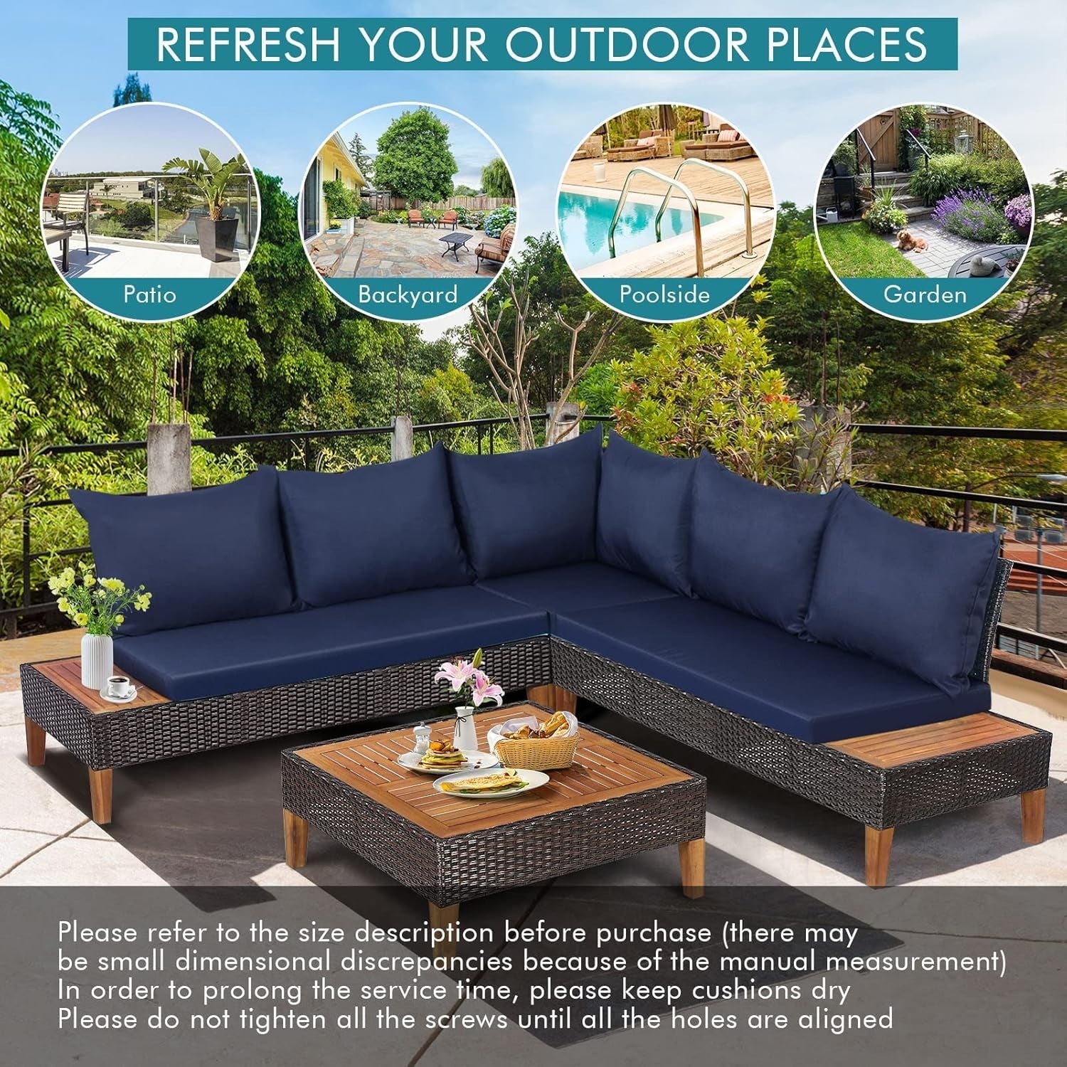 5 Seater Rattan Garden Sofa Set Outdoor Patio Furniture w/ Cushions Table