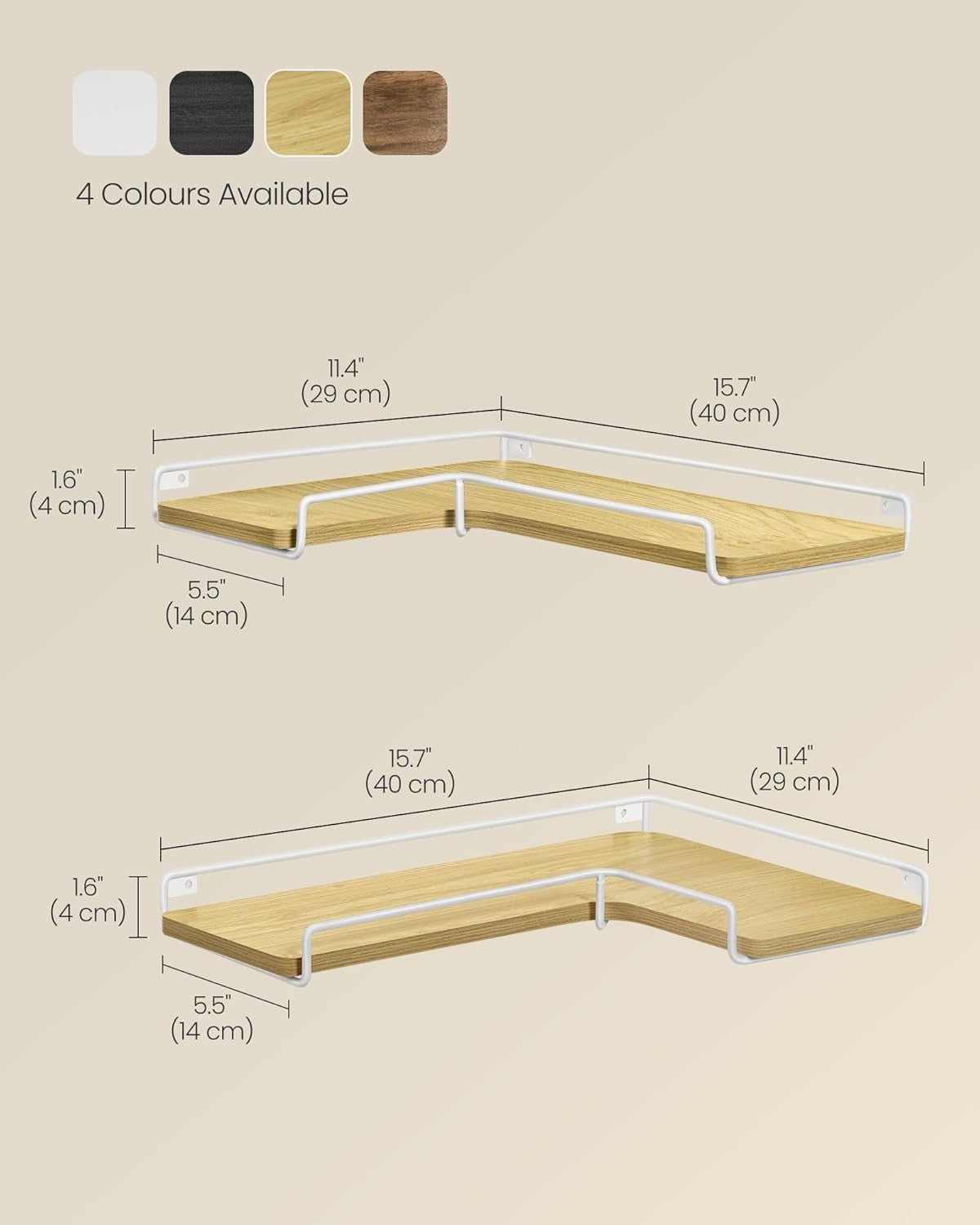 L-Shaped Floating Corner Shelves Set of 2 Wall Mounted Storage Natural Oak