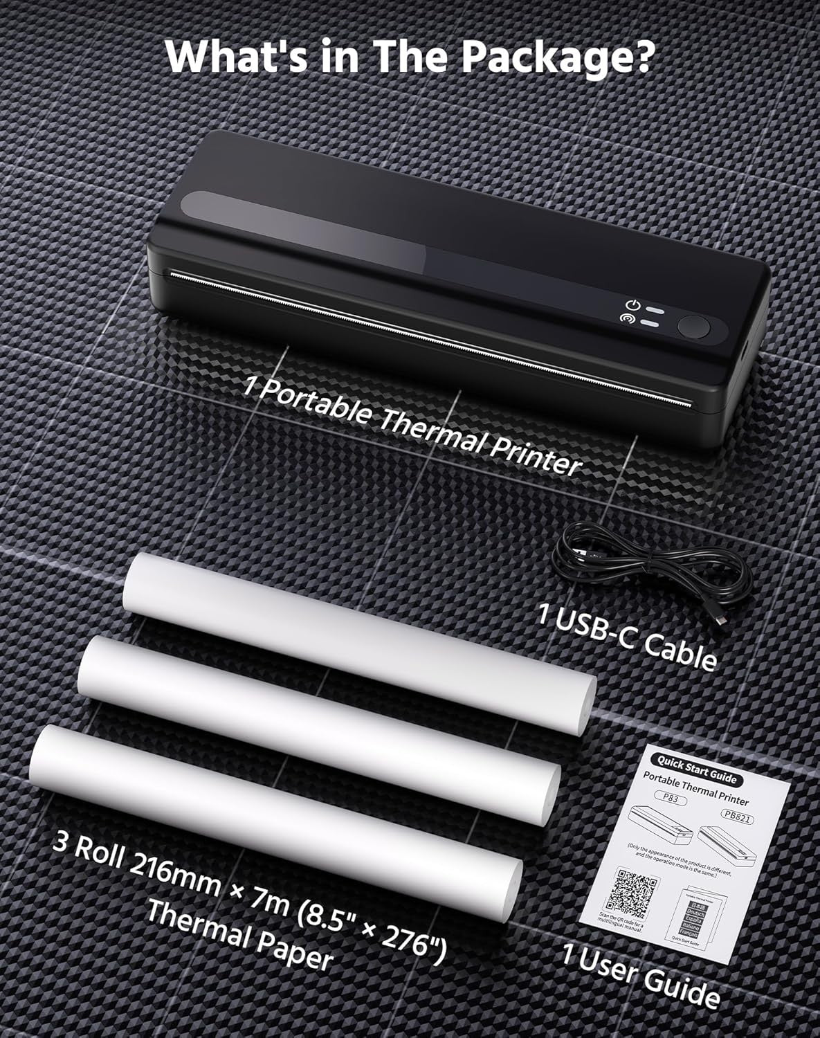Portable A4 Bluetooth Thermal Printer Inkless 3 Rolls