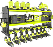 Green Adjustable Wall-Mount Power Tool Organizer 8 Drill Holder Rack