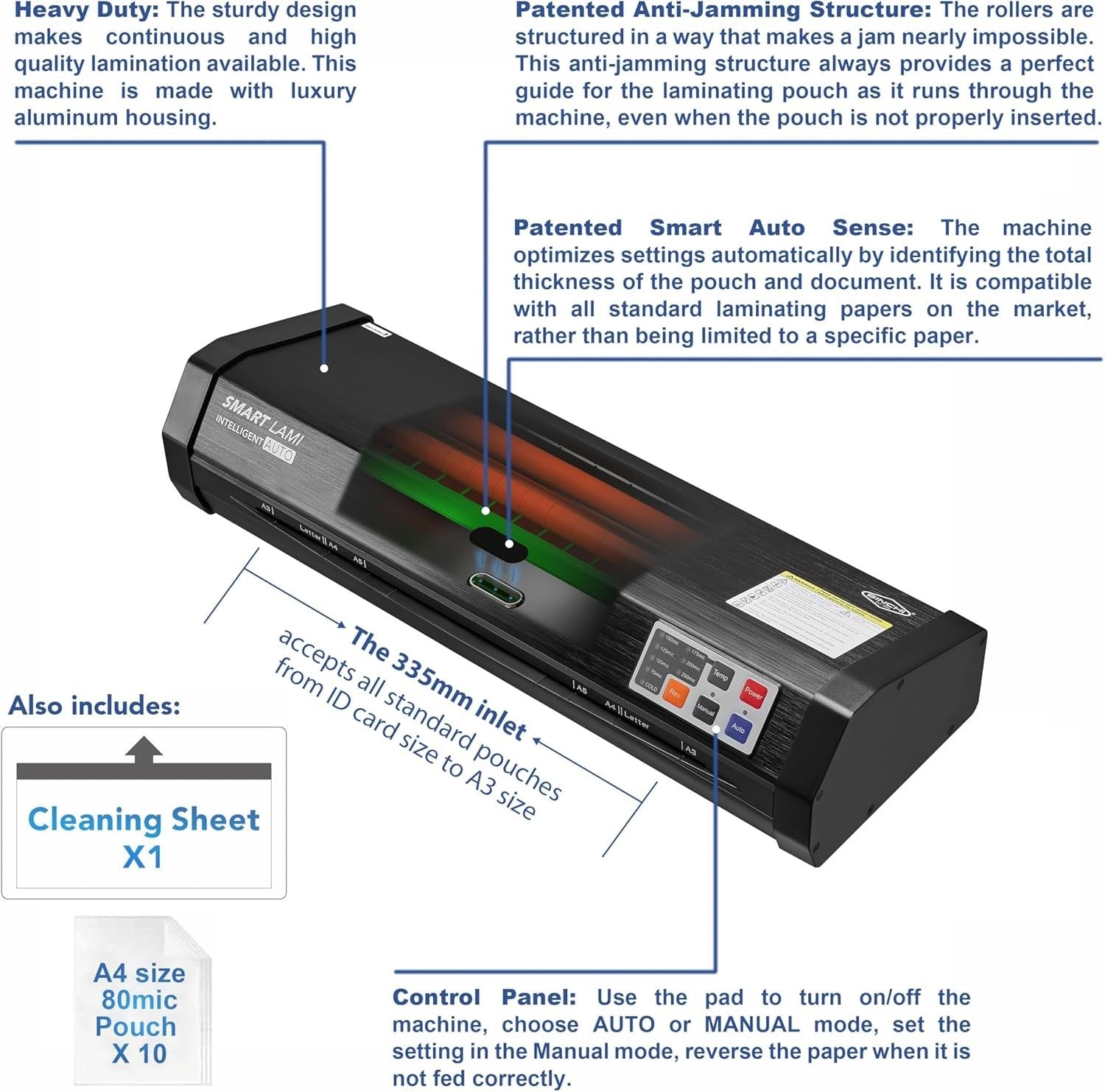 Heavy Duty A3 Laminator Auto Sense 75–250 Mic 4 Roller Never Jam