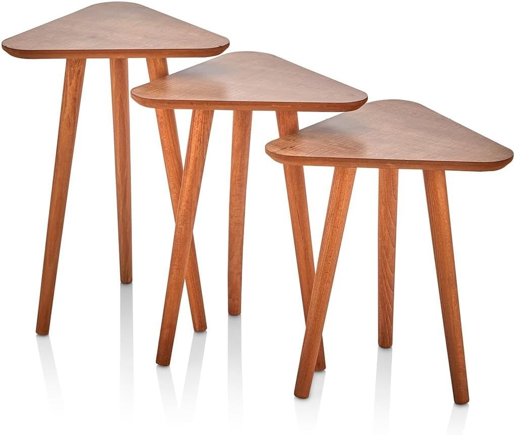 Brown Wood Nesting Coffee Table Set of 3 End Side Tables Living Room Furniture
