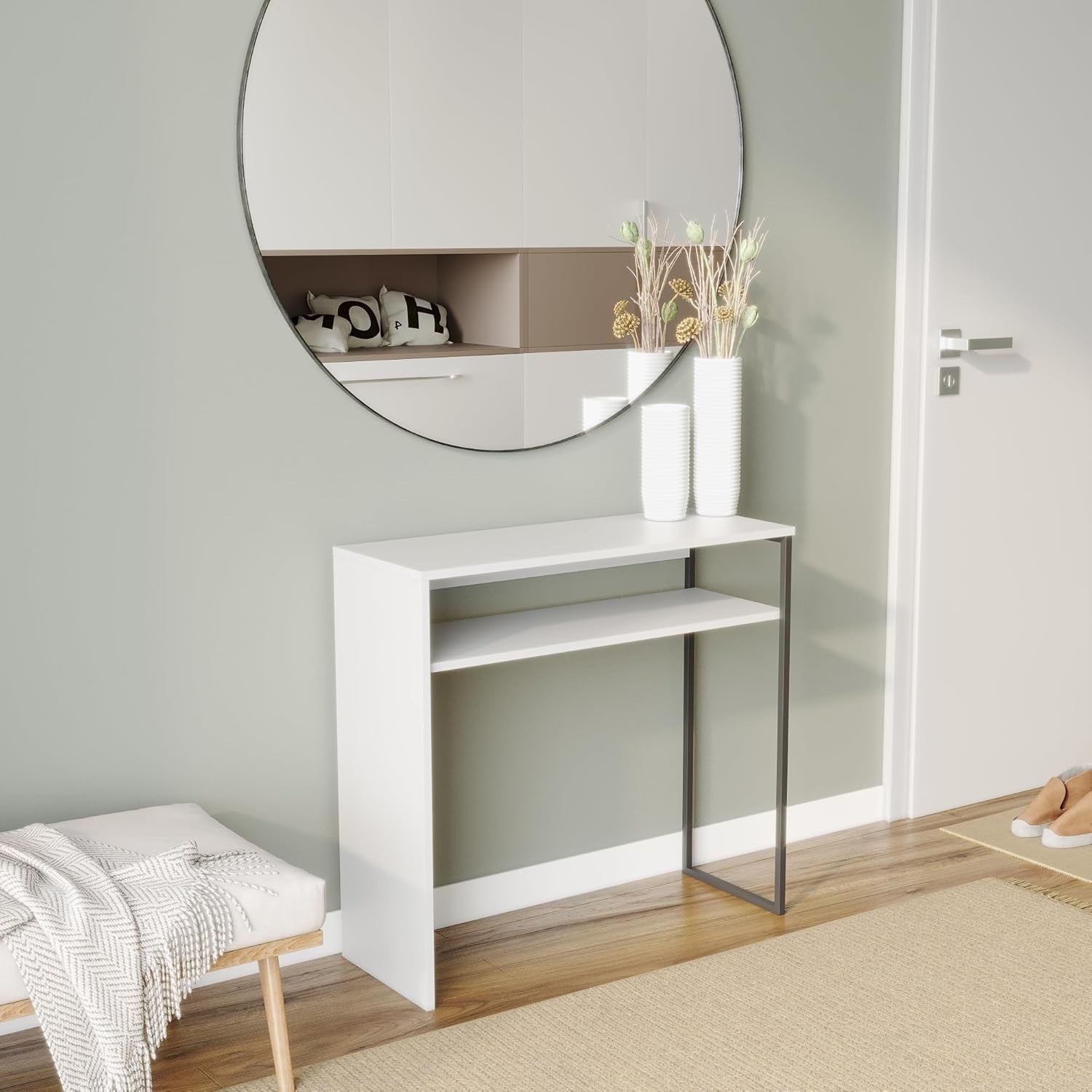 80cm Wooden & Steel Console Table with Open Shelf – Stylish Hallway Storage