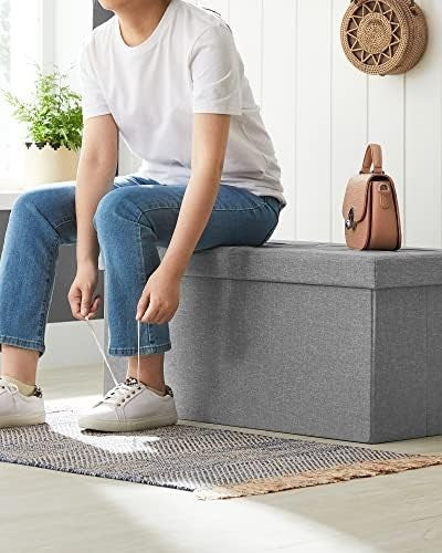Light Grey Storage Ottoman Bench 76cm Folding Seat Footstool Bed End Stool
