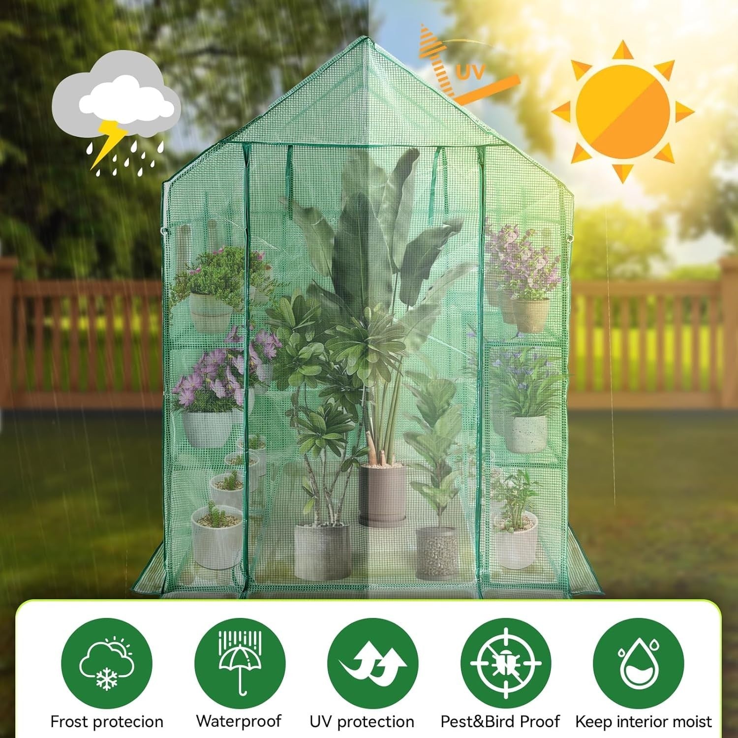 Walk-In Greenhouse 12 Shelves | Heavy-Duty Steel Frame | Reinforced PE Cover