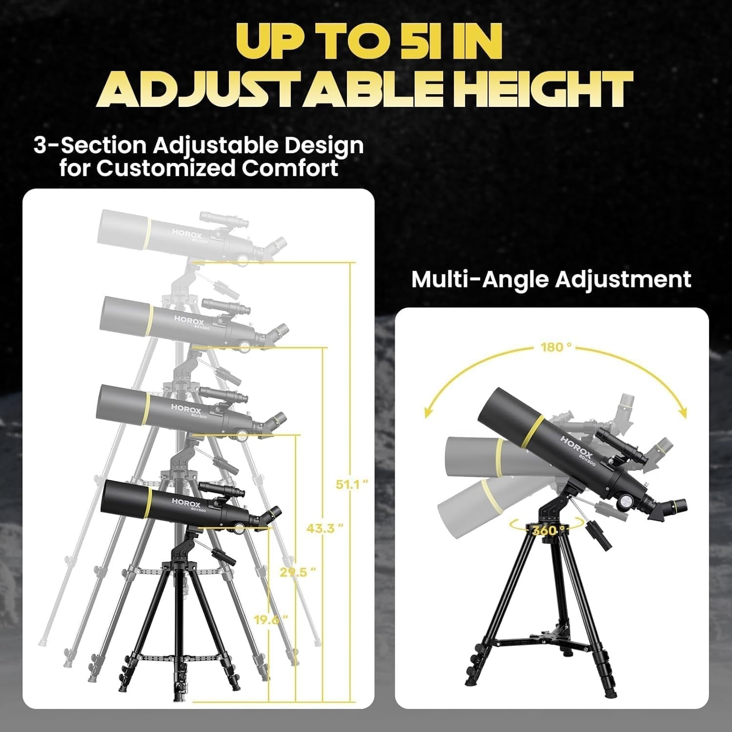 80mm Aperture 500mm Refractor Telescope for Adults & Kids with Tripod - Black