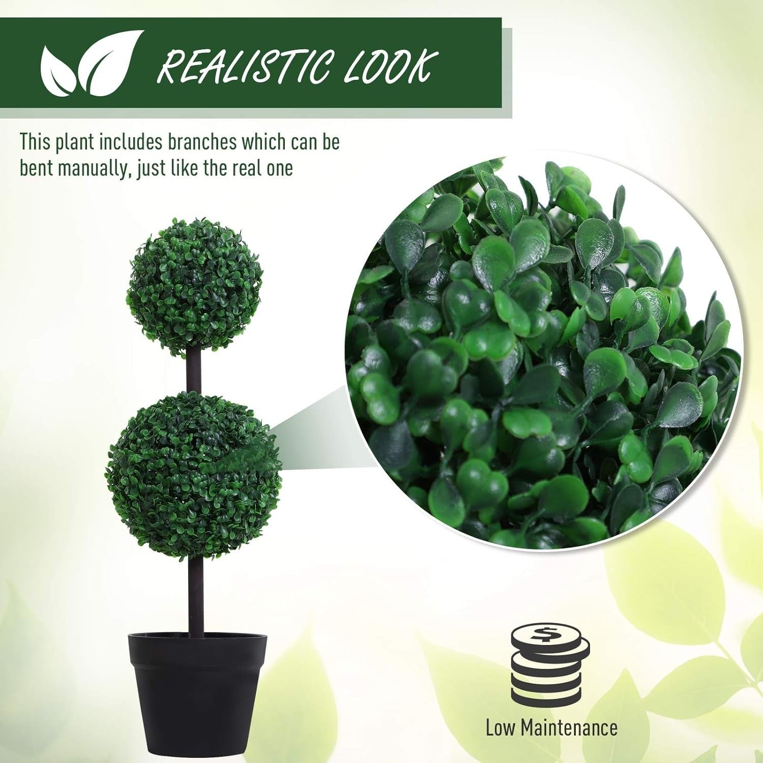Set of 2 Artificial Boxwood Ball Trees 67cm Faux Green Potted Topiary Home Decor