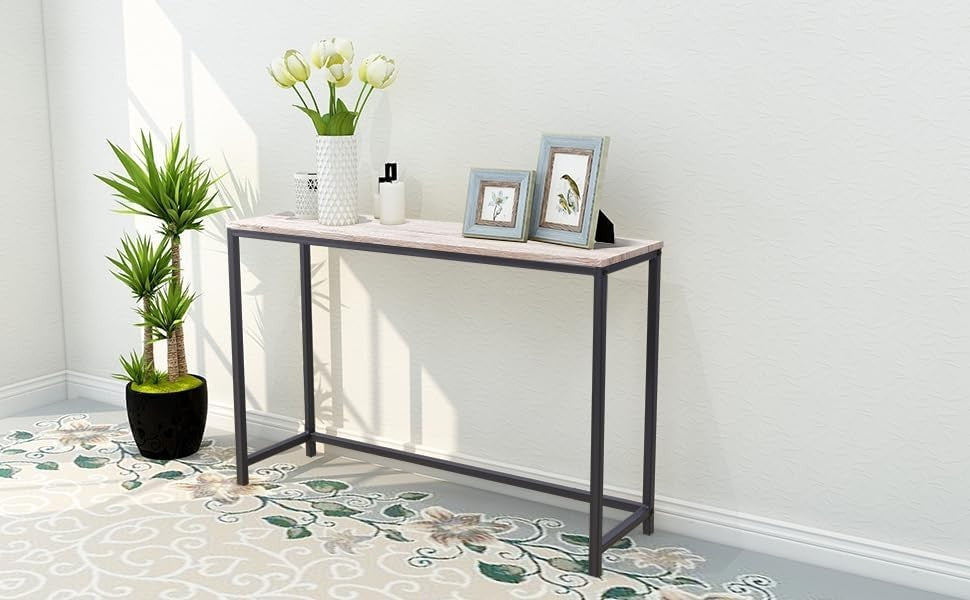 Narrow Console Table for Hallway Entryway Sofa – Rustic Wood & Metal