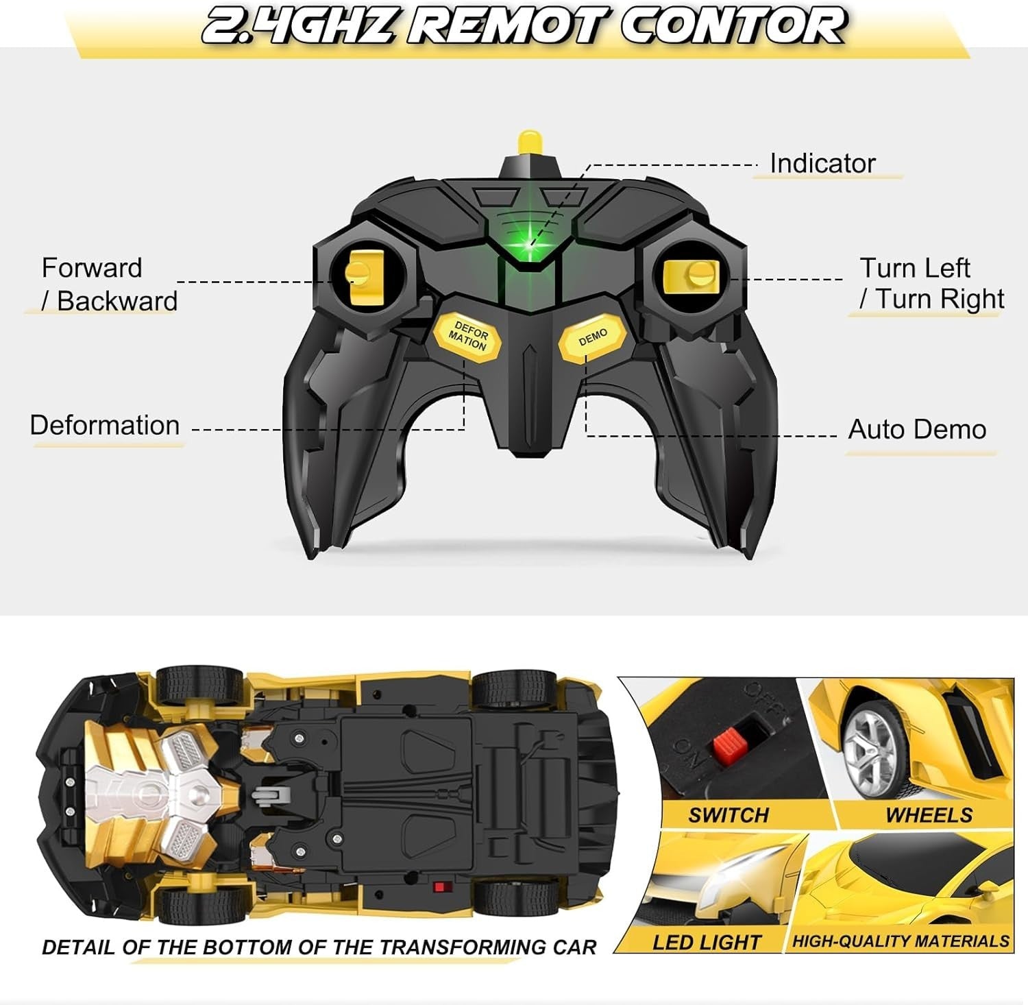 Transforming RC Car Robot Toy – Remote Control Drift Car for Kids 3-8