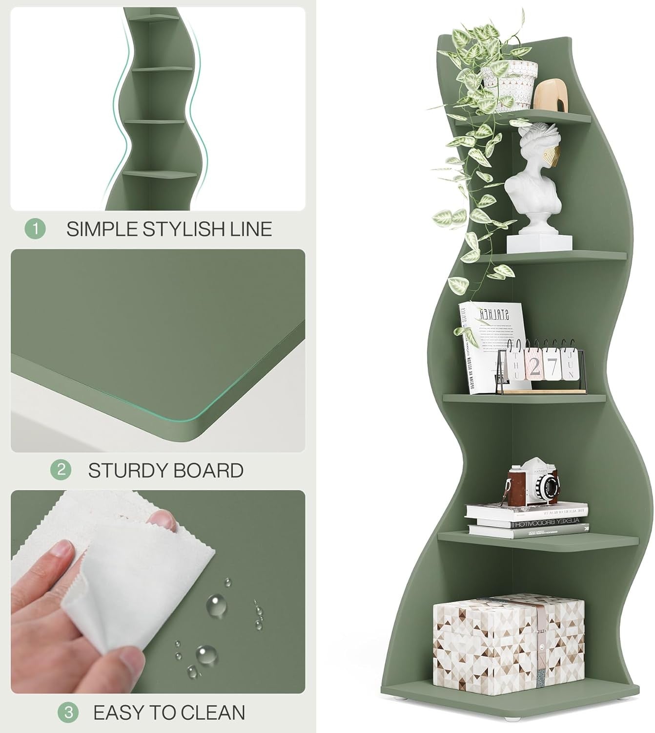 2PC Modern 5-Tier Wave Corner Bookshelf Set – Space-Saving Wall Display Shelves