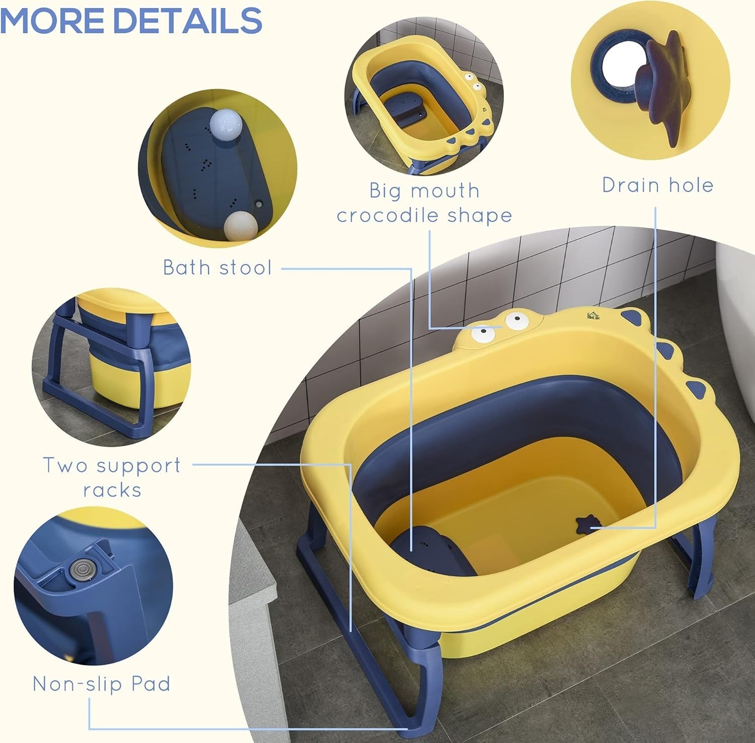 Baby Bathtub 0-6 Years | Collapsible Non-Slip Infant Toddler Bath with Stool