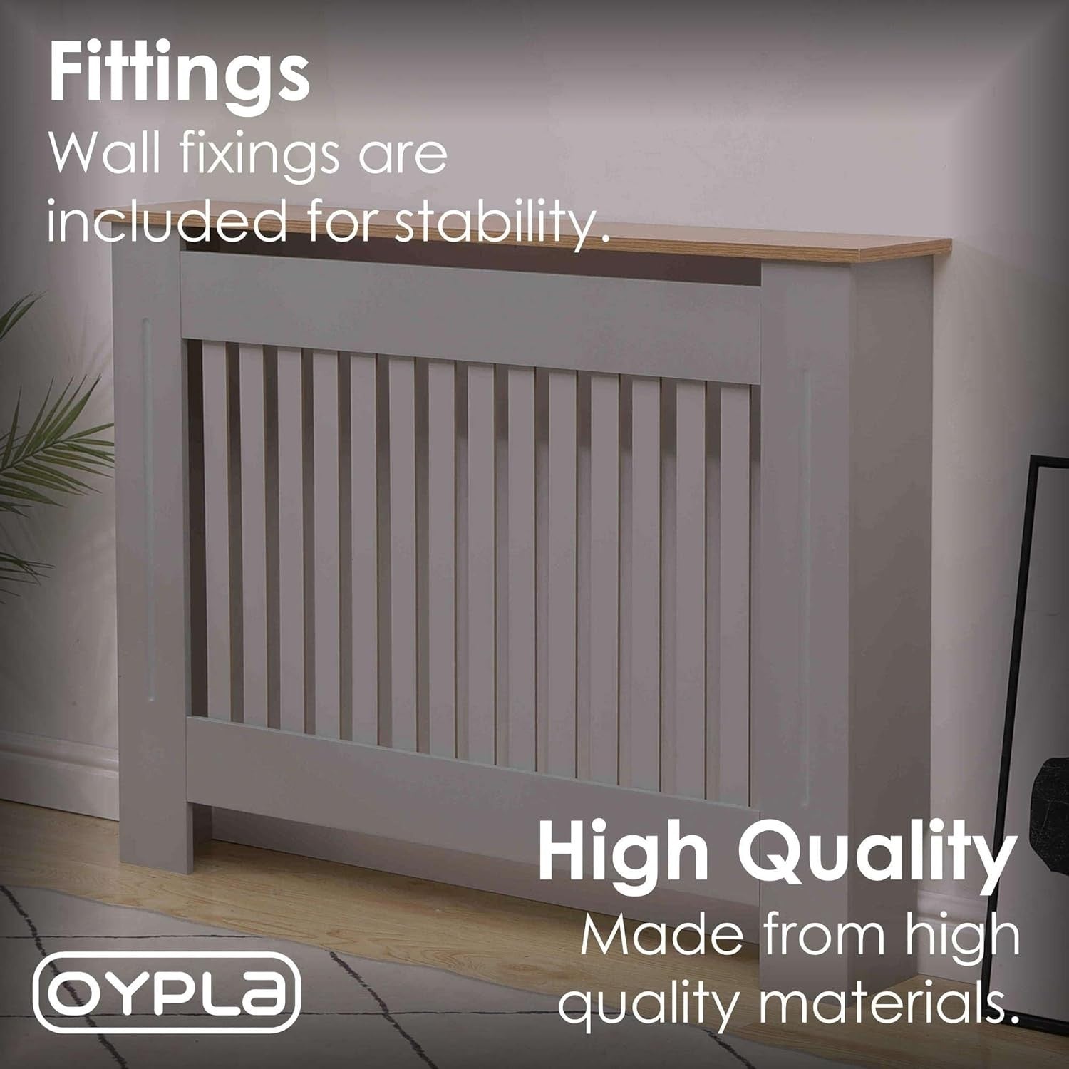 Medium Grey Radiator Cover | Slatted MDF Cabinet