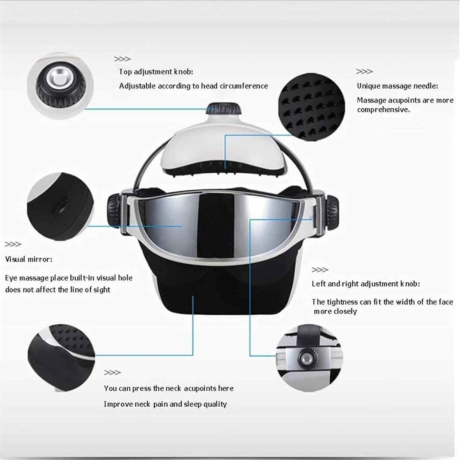 Electric Head & Eye Massager Helmet Heat Air Compression Sleep Aid
